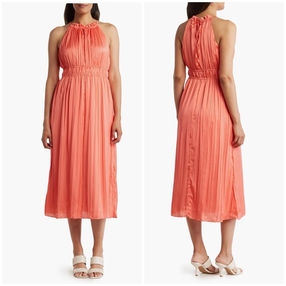 Anne Klein Pleated A-Line Halter Dress in Coral Size 12 - Picture 8 of 8